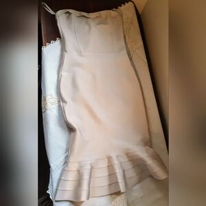 NWT The Kewl Shop strapless Bodycon Elasticized beige dress Sz Sm